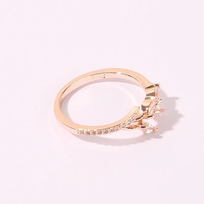 Wholesale Elegant Shiny Leaves Copper Transparent Inlay Rose Gold Plated Zircon Rings