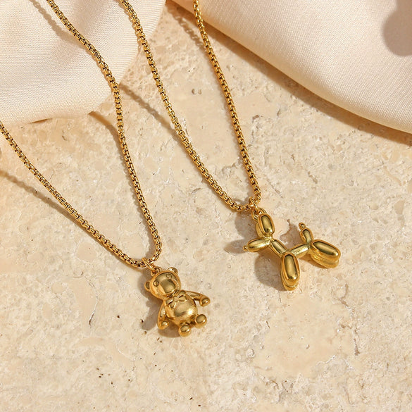 Wholesale Elegant Simple Balloon Puppy Pendant Necklace Stainless Steel 18K Gold Plated With 3D Animal Design