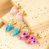 Wholesale Elegant Simple Color Drop Oil Paint Heart Shape Stainless Steel 18K Electroplated Earrings For Women