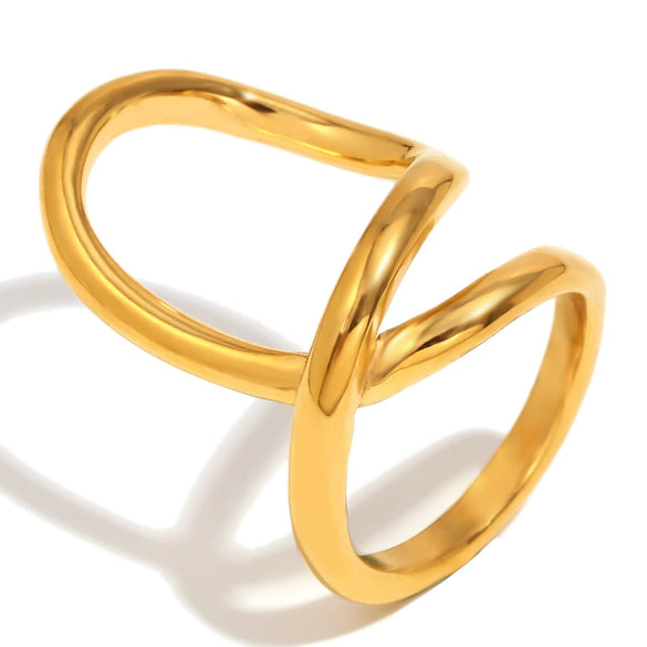 Wholesale Elegant Simple Niche Design Creative Women's Jewelry Stainless Steel 18K Gold Plated Geometric Double Ring Three Dimensional Ring With Electroplating