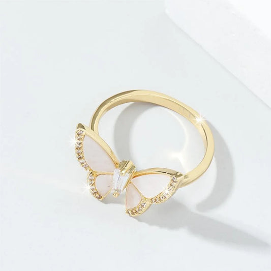 Wholesale Elegant Simple Style Butterfly Copper Polishing Inlay 18K Gold Plated Zircon Open Rings