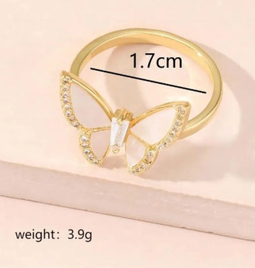 Wholesale Elegant Simple Style Butterfly Copper Polishing Inlay 18K Gold Plated Zircon Open Rings