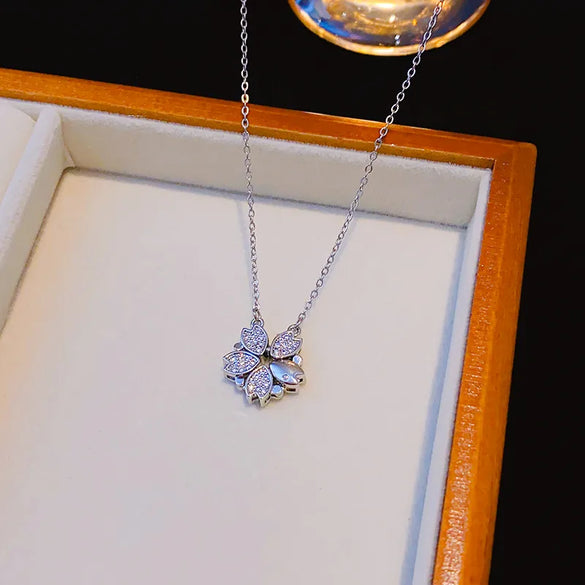 Wholesale Elegant Simple Style Classic Style Flower 304 Stainless Steel Copper Inlay 18K Gold Plated K Gold Plated Zircon Pendant Necklace