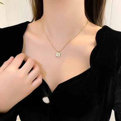 Titanium Steel 18K Gold Plated Elegant Simple Style Classic Style Plating Inlay Square Shell Pendant Necklace