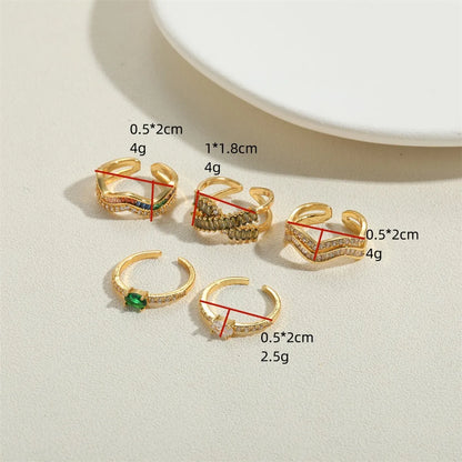 Wholesale Elegant Simple Style Geometric Copper Plating Inlay Zircon Open Rings