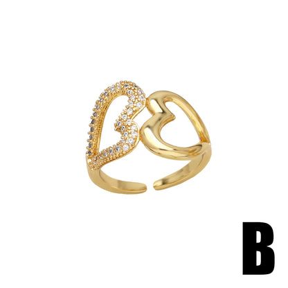 Wholesale Elegant Simple Style Heart Shape Copper Plating Inlay 18K Gold Plated Zircon Rings