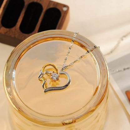 Wholesale Elegant Simple Style Heart Shape Flower Copper Plating Inlay 18K Gold Plated Zircon Pendant Necklace