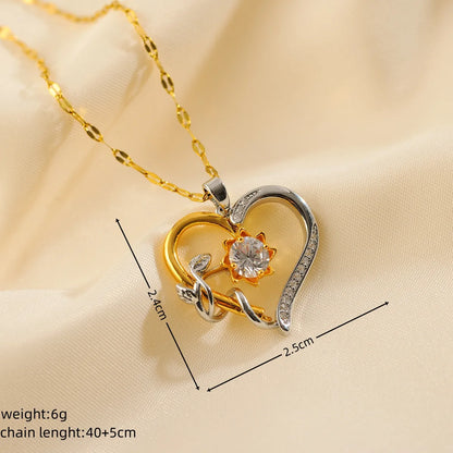 Wholesale Elegant Simple Style Heart Shape Flower Copper Plating Inlay 18K Gold Plated Zircon Pendant Necklace