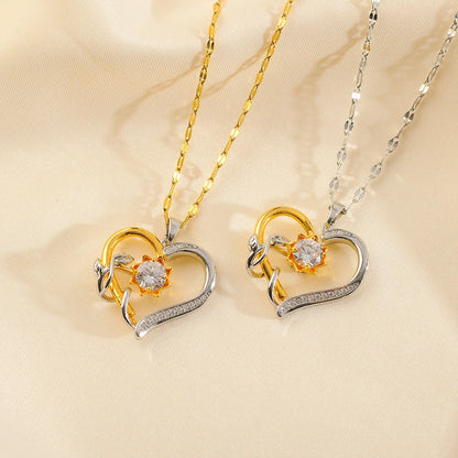 Wholesale Elegant Simple Style Heart Shape Flower Copper Plating Inlay 18K Gold Plated Zircon Pendant Necklace