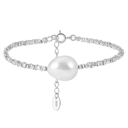 Wholesale Elegant Simple Style Round Freshwater Pearl Sterling Silver Beaded Plating Bracelets