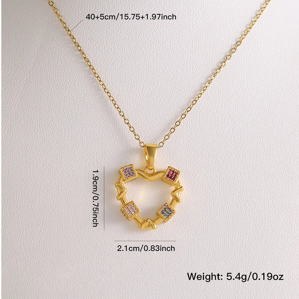 Wholesale Elegant Simple Style Shiny Heart Shape 304 Stainless Steel Copper Plating Inlay 18K Gold Plated Zircon Pendant Necklace
