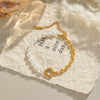 Wholesale Elegant Simple Versatile Oval Gold Bead Pearl Stainless Steel Jewelry Bracelet With Geometric Pattern Electroplating For Women