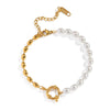 Wholesale Elegant Simple Versatile Oval Gold Bead Pearl Stainless Steel Jewelry Bracelet With Geometric Pattern Electroplating For Women