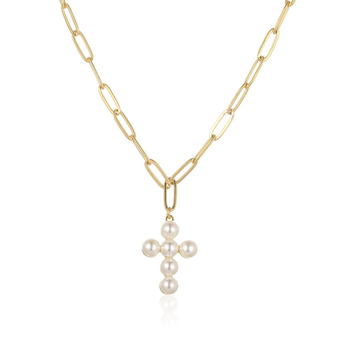 Elegant Solid Color Stainless Steel Plating Inlay Artificial Pearls 18k Gold Plated Pendant Necklace