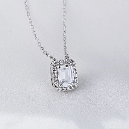 Wholesale Elegant Square Sterling Silver Inlay Zircon Pendant Necklace