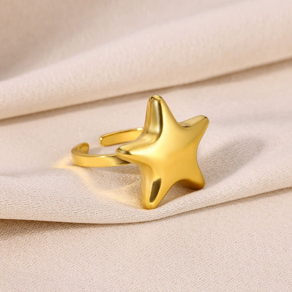 Wholesale Elegant Stainless Steel Open Ring With Star Heart Geometric Pattern And Electroplating Treatment
