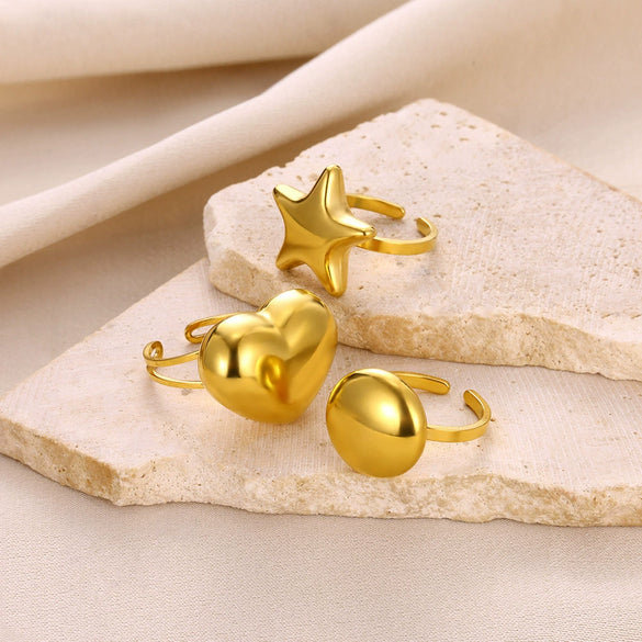 Wholesale Elegant Stainless Steel Open Ring With Star Heart Geometric Pattern And Electroplating Treatment