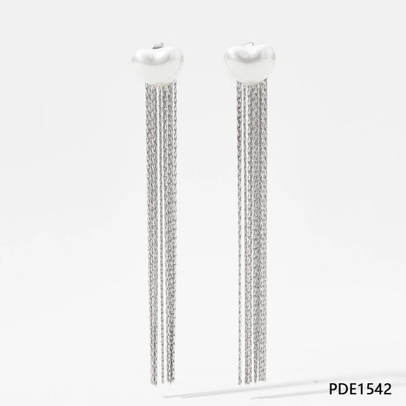 Wholesale Elegant Stainless Steel Pearl Long Tassel Earrings With Geometric Design And Electroplating For Women