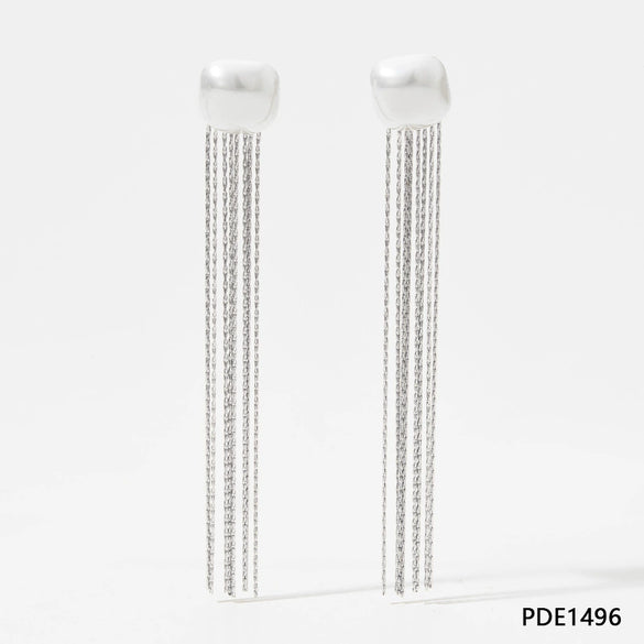 Wholesale Elegant Stainless Steel Pearl Long Tassel Earrings With Geometric Design And Electroplating For Women