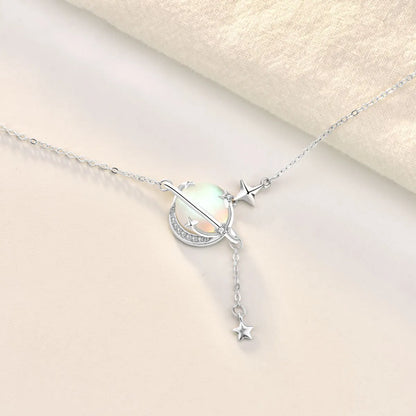 Wholesale Elegant Star Planet Sterling Silver Inlay Moonstone Necklace