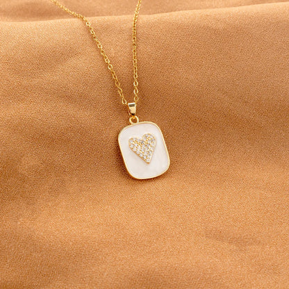 Wholesale Elegant Streetwear Geometric Heart Shape Stainless Steel Enamel Plating Inlay 18k Gold Plated Rhinestones Pendant Necklace