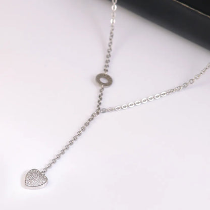 304 Stainless Steel Copper White Gold Plated Elegant Streetwear Plating Inlay Round Letter Heart Shape Zircon Pendant Necklace