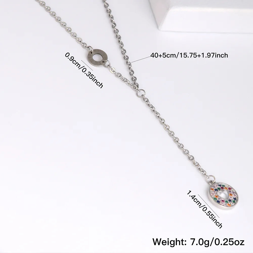 304 Stainless Steel Copper White Gold Plated Elegant Streetwear Plating Inlay Round Letter Heart Shape Zircon Pendant Necklace