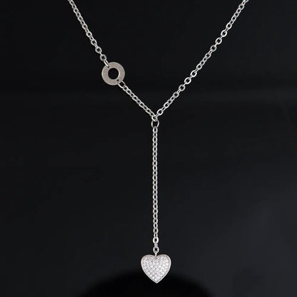 304 Stainless Steel Copper White Gold Plated Elegant Streetwear Plating Inlay Round Letter Heart Shape Zircon Pendant Necklace