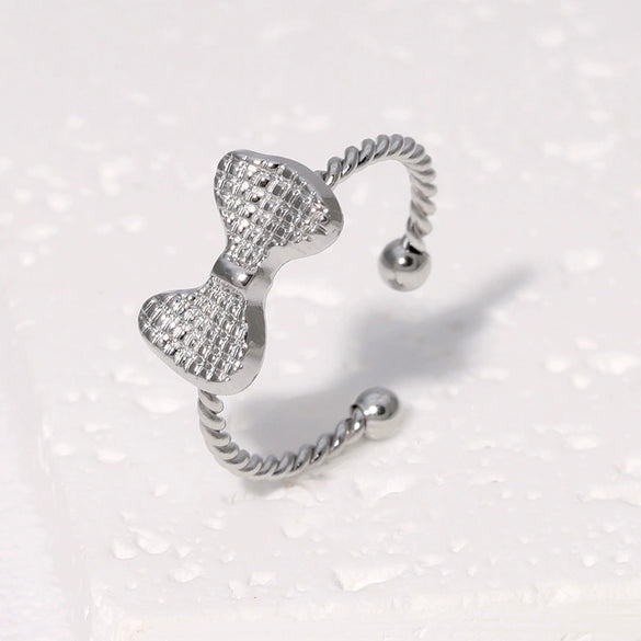 Wholesale Elegant Sweet Bow Open Gold Plated Stainless Steel Ring For Women