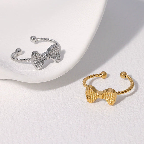 Wholesale Elegant Sweet Bow Open Gold Plated Stainless Steel Ring For Women