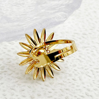 Elegant Sweet Commute Flower Stainless Steel Plating Inlay Pearl Gold Plated Open Rings