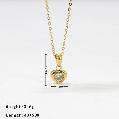 Wholesale Elegant Sweet Heart Shape Stainless Steel Plating Inlay White Gold Plated Gold Plated Zircon Earrings Necklace