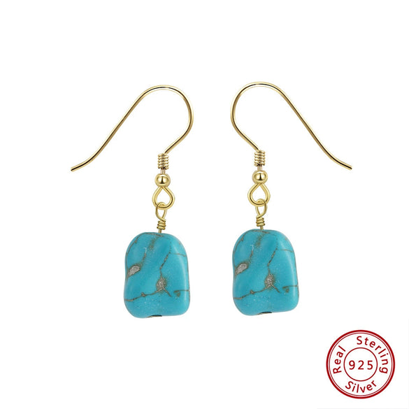 Wholesale Elegant Turquoise S925 Sterling Silver Geometric Retro Earrings With Electroplating