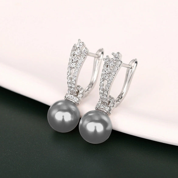 Wholesale Elegant Vintage Women's Imitation Pearl Earrings Copper With Flower And Geometric Patterns