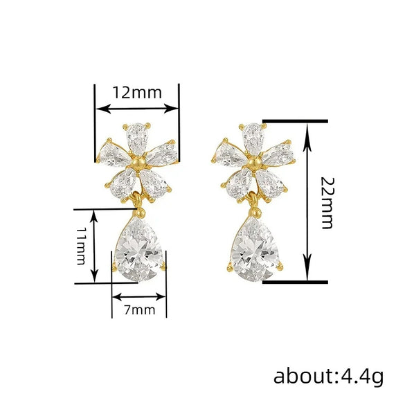 Wholesale Elegant Women's Copper Earrings With Flower And Geometric Drop Shape Design