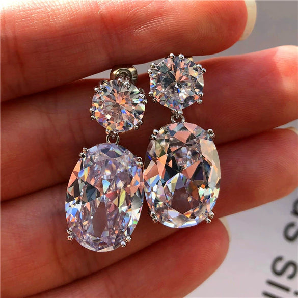 Wholesale Elegant Women's Copper Zircon Earrings With Geometric Design And Electroplating