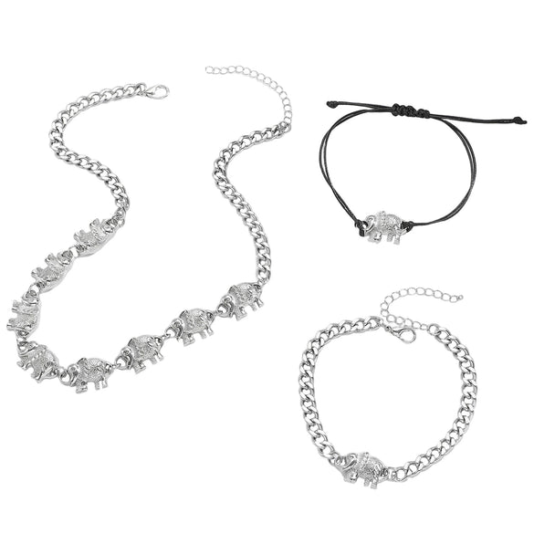 Wholesale Elephant Zinc Alloy Electroplated Necklace And Bracelet Set Women's Jewelry Accessories