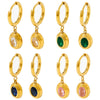Wholesale Emerald Zircon Earrings Stainless Steel Classic Temperament Simple Oval Pendant With Geometric Pattern Electroplated For Women
