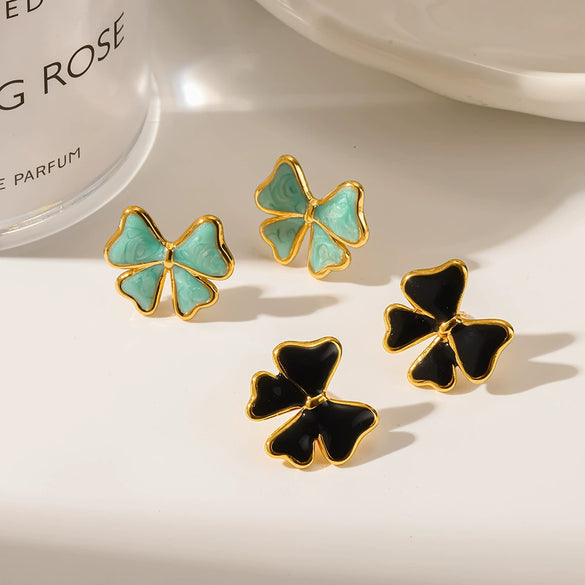 Wholesale Enamel Bow Stainless Steel Earrings For Women