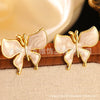 Wholesale Enamel Craft Dripping Oil Sweet Animal Pattern Stainless Steel Butterfly Earrings For Women
