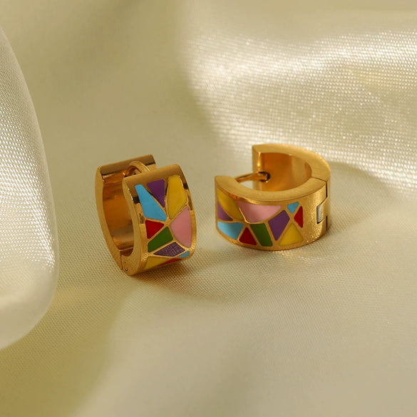 Wholesale Enamel Drop Glaze Stainless Steel Earrings With Bow Pattern 18K Goldplated Vacuum Real Gold Electroplated In Pvd Furnace For Women