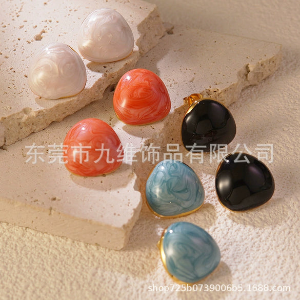 Wholesale Enamel Stainless Steel Geometric Oil Drop Women's Earrings Fresh And Sweet Style