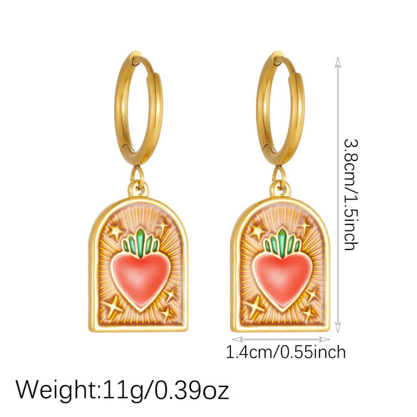 Wholesale Enameled Geometric Heart Carrot Pattern Goldplated Stainless Steel Cartoon Earrings For Women