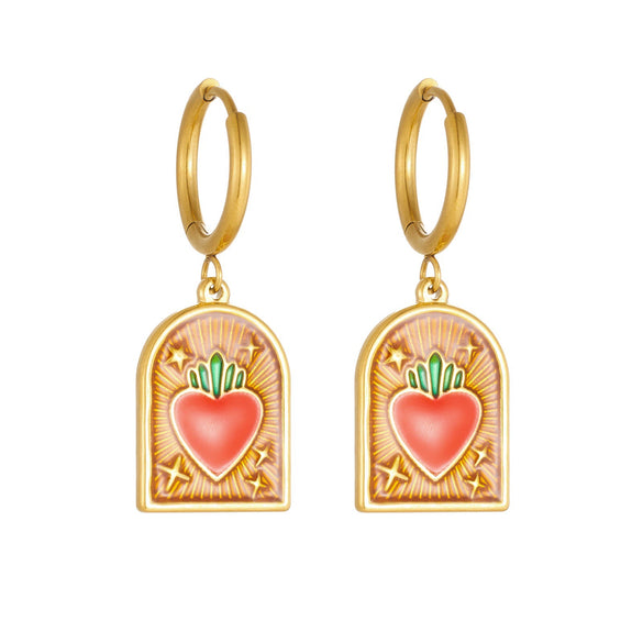 Wholesale Enameled Geometric Heart Carrot Pattern Goldplated Stainless Steel Cartoon Earrings For Women