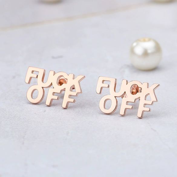 Wholesale English Letter Stud Earrings In Rose Gold Stainless Steel With Electroplating For Women