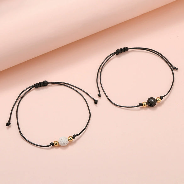 Wholesale Essential Oil Beads Card Bracelet Alloy Geometric Natural Volcanic Stone Women's Woven Bracelet