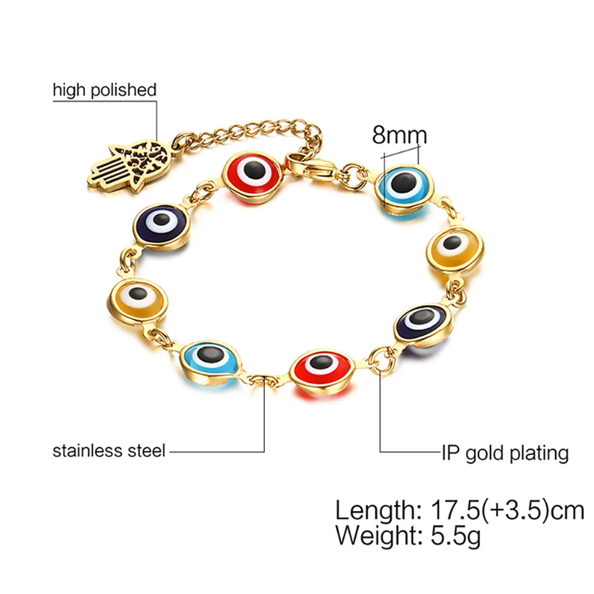 Ethnic Style Devil'S Eye 201 Stainless Steel 18K Gold Plated Acrylic Bracelets Bangle In Bulk