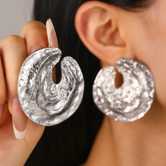 Wholesale Exaggerated Alloy Earrings With Concaveconvex Texture And Geometric Design For Women Electroplated