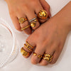 Wholesale Exaggerated Bump Irregular Geometric Stainless Steel Ring With Leaf Wave Geometric Pattern Electroplated