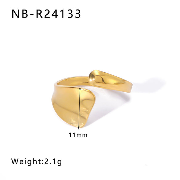 Wholesale Exaggerated Bump Irregular Geometric Stainless Steel Ring With Leaf Wave Geometric Pattern Electroplated